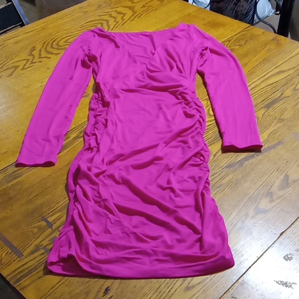 HALARA DRESS Women SMALL PINK Cocktail Party RUCHED Birthday Club NEW SLEEVE